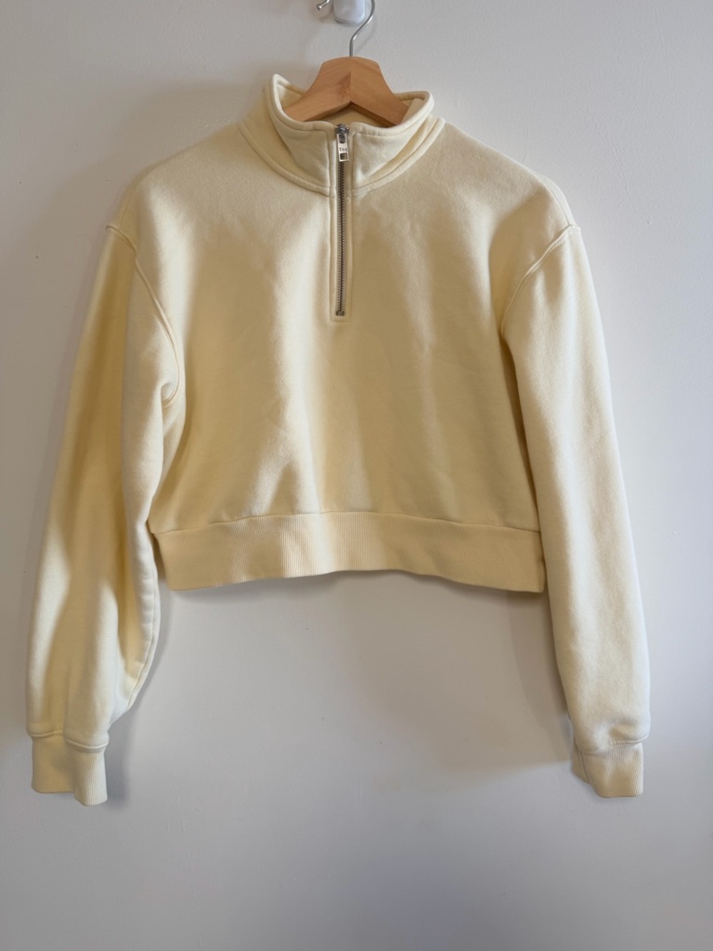 Aritzia TNA Cozy Fleece Quarter Zip Butter Yellow Cropped Sweater Lounge